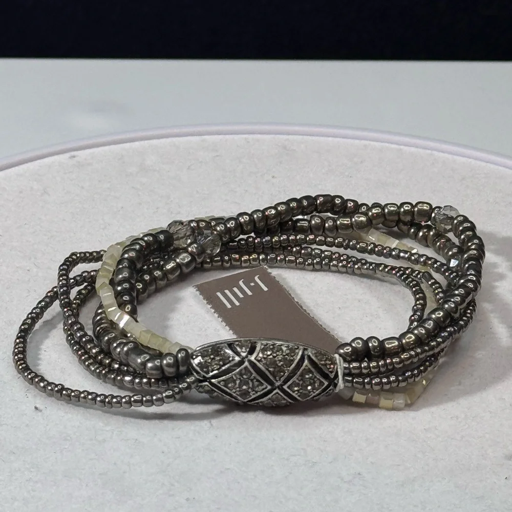 J Jill Hematite Marquisite Beaded Stretch Statement Bracelet - Picture 3 of 9